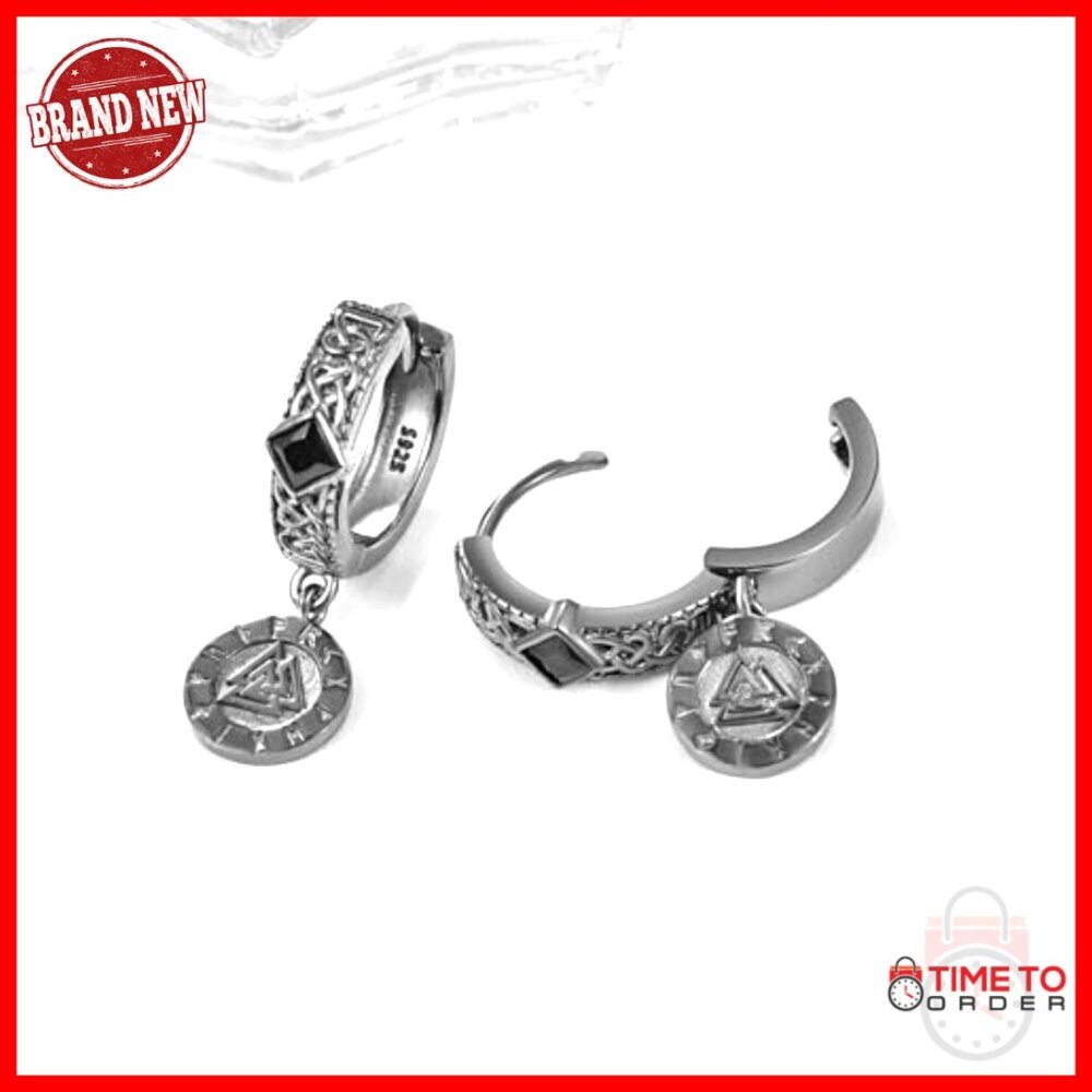 Sterling Silver Celtic Knot Hoop Earrings, Norse Viking Dangle Jewelry - Picture 3 of 6